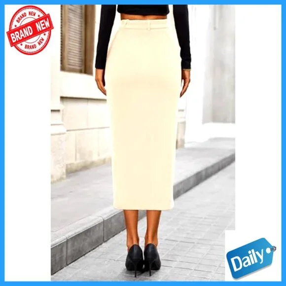 Corduroy Pencil Skirt High Waisted Midi Elegant Work Office Chic Fall Winter